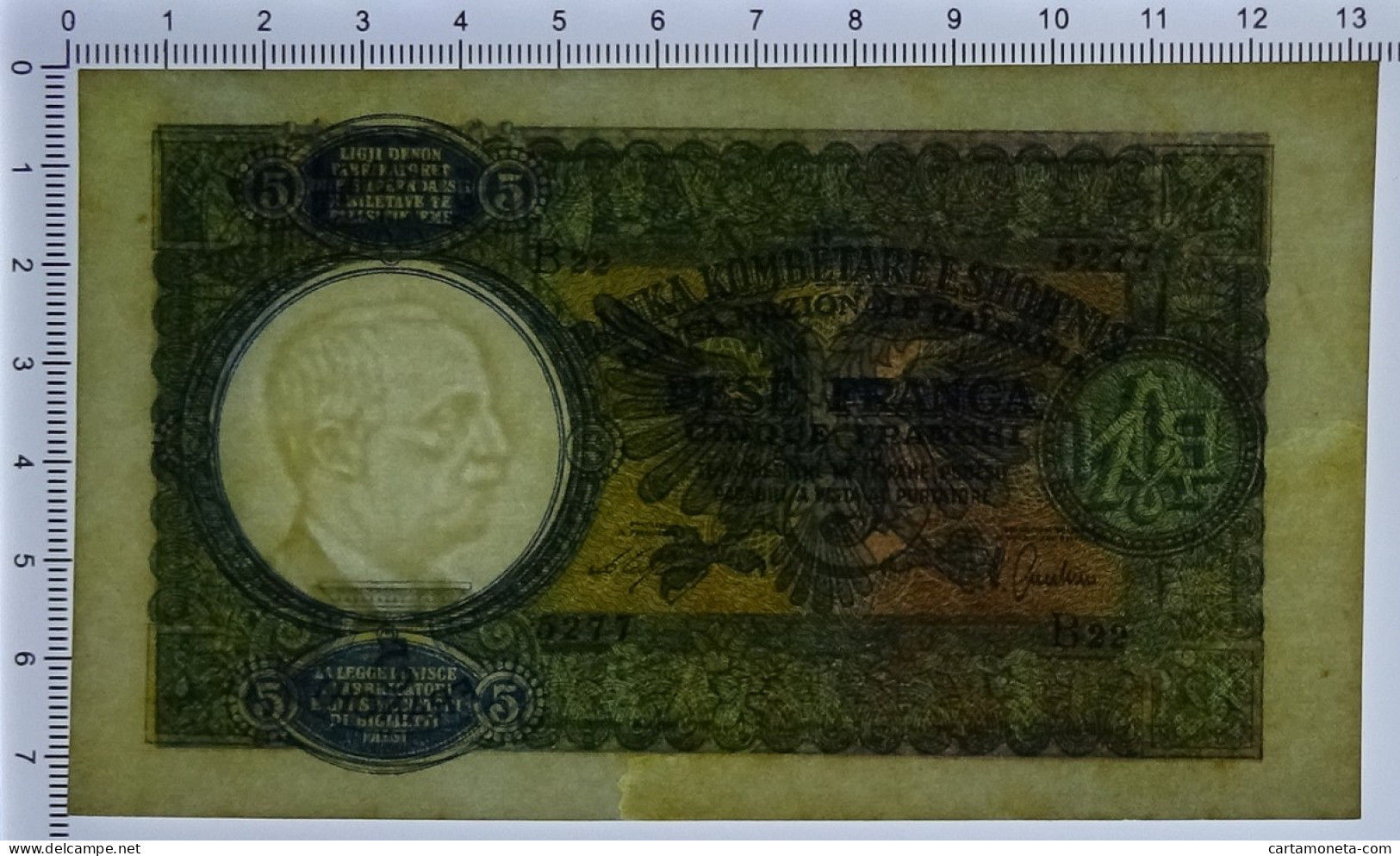 5 FRANCHI REGNO D'ITALIA E ALB. BANCA NAZIONALE D'ALBANIA GIUGNO 1939 SPL- - Sin Clasificación