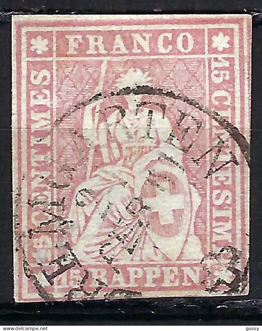 SUISSE Ca.1857-62: Le ZNr. 24G, 4 Marges, B Obl. CAD "Bremgarten" Signé Weidt - Used Stamps