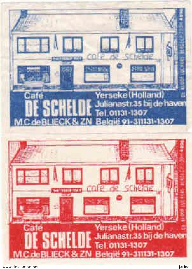 2 Dutch Matchbox Labels, YERSEKE - Zeeland, Café DE SCHELDE, M.C. De Blieck & ZN, Holland, Netherlands - Boites D'allumettes - Etiquettes