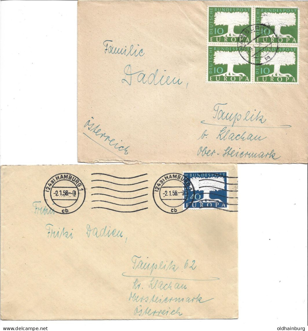 0503f: Zwei Bund- Bedarfsbriefe Europa Cept 1958, Nach Österreich Gelaufen - 1958