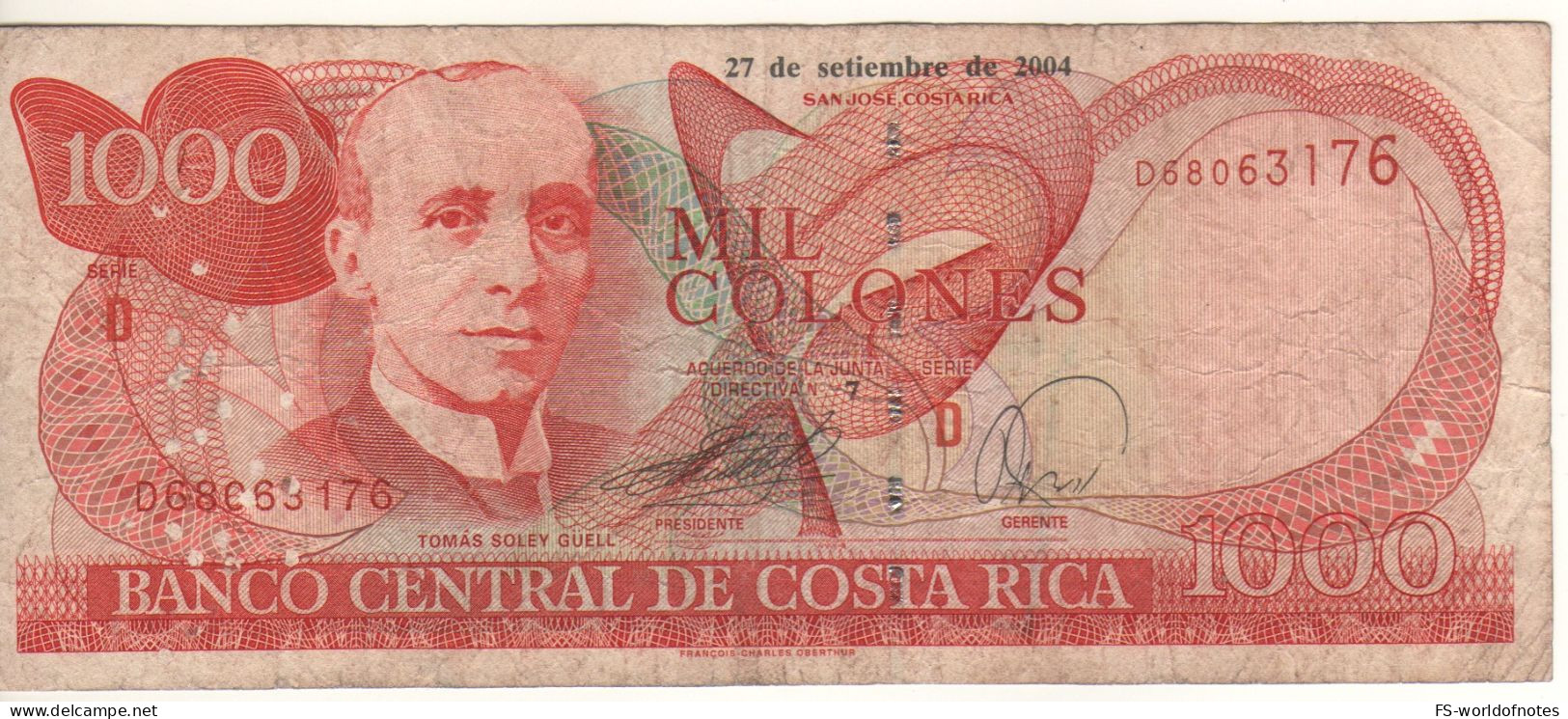 COSTA RICA   1'000  Colones   P264e  Dated 27-9-2004 - Costa Rica