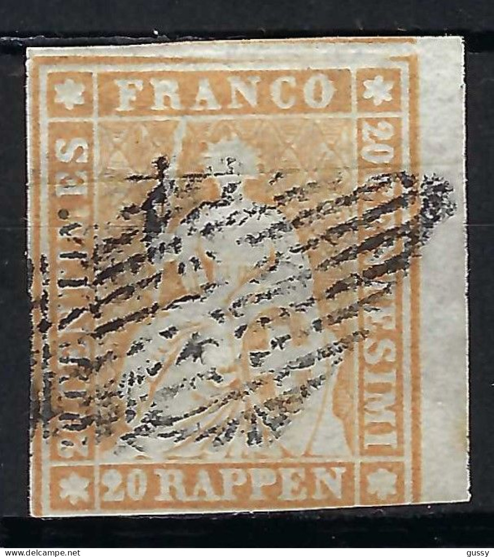 SUISSE Ca.1856-57: Le ZNr. 25F BDF, 3 Marges, B Obl. Grille, Forte Cote - Gebruikt