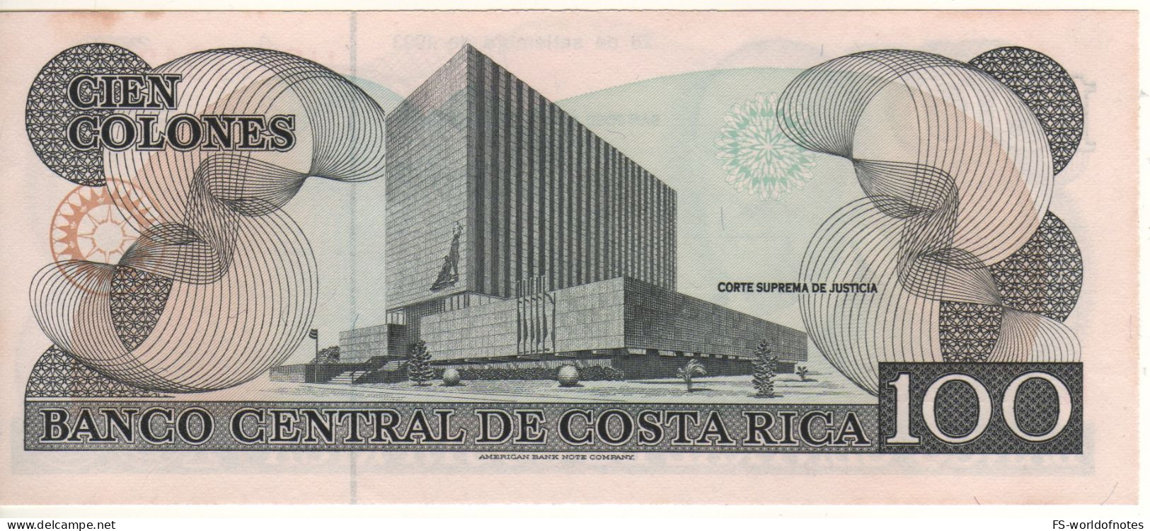 COSTA RICA   100  Colones   P261  Dated  28.09.1993   ( Ricardo Jimenez O. + Supreme Court Of Justice At Back )  UNC - Costa Rica