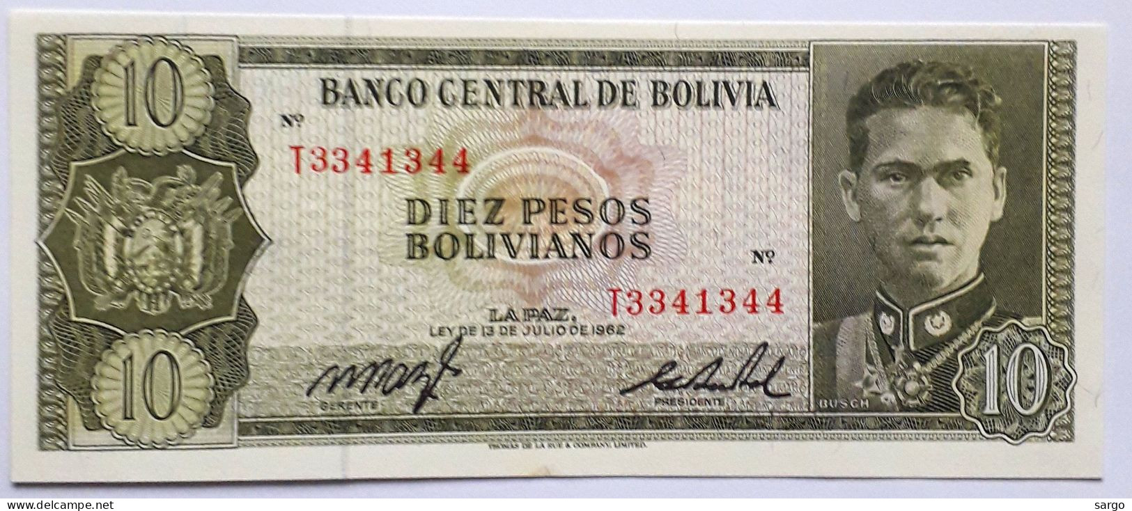BOLIVIA - 10 PESOS  BOLIVIANOS  - P 154  (1962) - UNC - BANKNOTES - PAPER MONEY - CARTAMONETA - - Bolivien