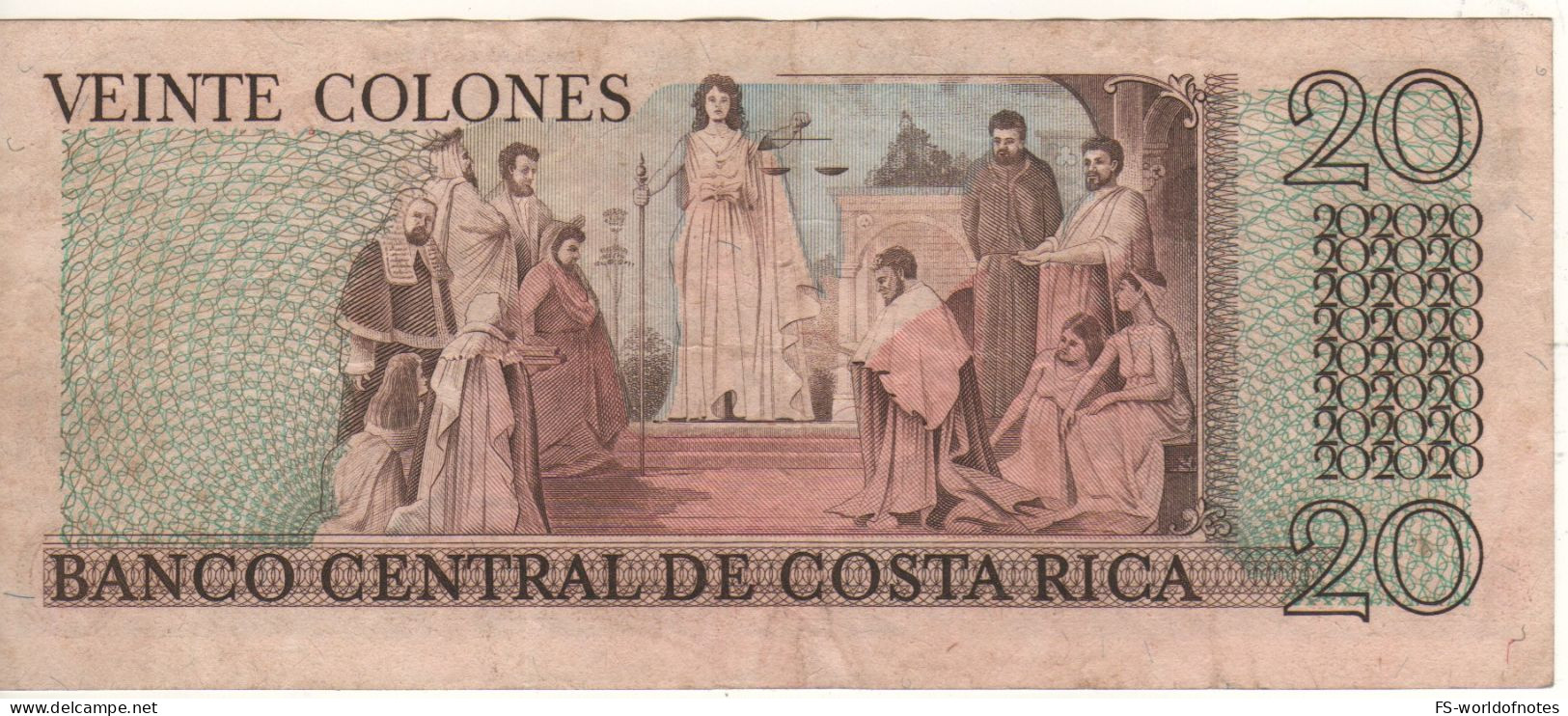 COSTA RICA  20 Colones  P238 Dated 04.11.1982  ( Cleto González Viquez + Allegorical Scene Of Justice At Back ) - Costa Rica
