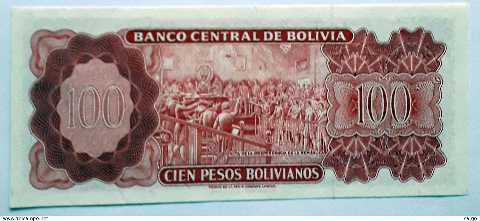 BOLIVIA - 100 PESOS BOLIVIANOS  - P 164  (1962) - UNC - BANKNOTES - PAPER MONEY - CARTAMONETA - - Bolivia