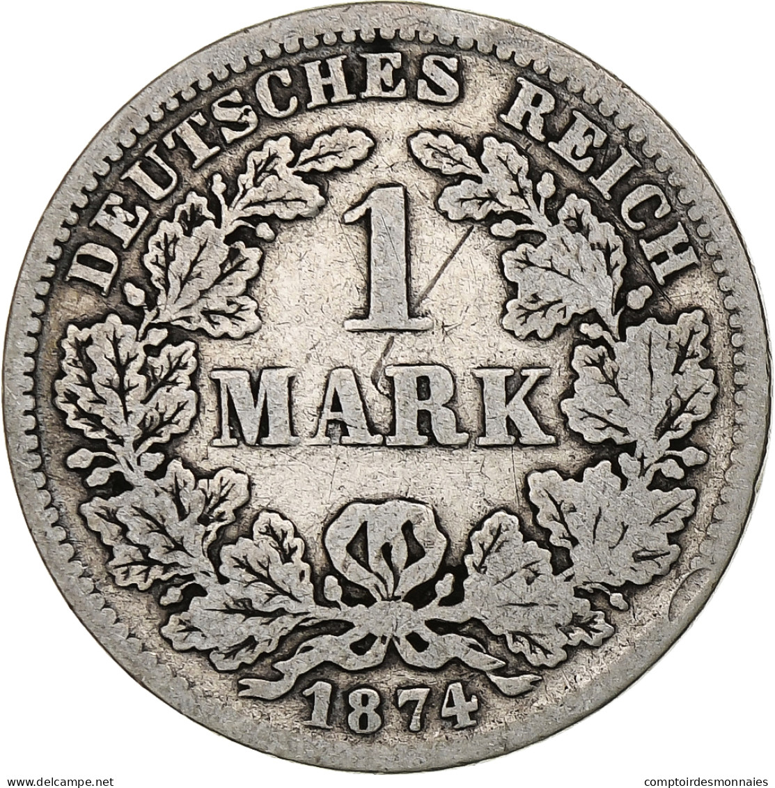 Monnaie, GERMANY - EMPIRE, Wilhelm I, Mark, 1874, Stuttgart, TB+, Argent, KM:7 - 1 Mark