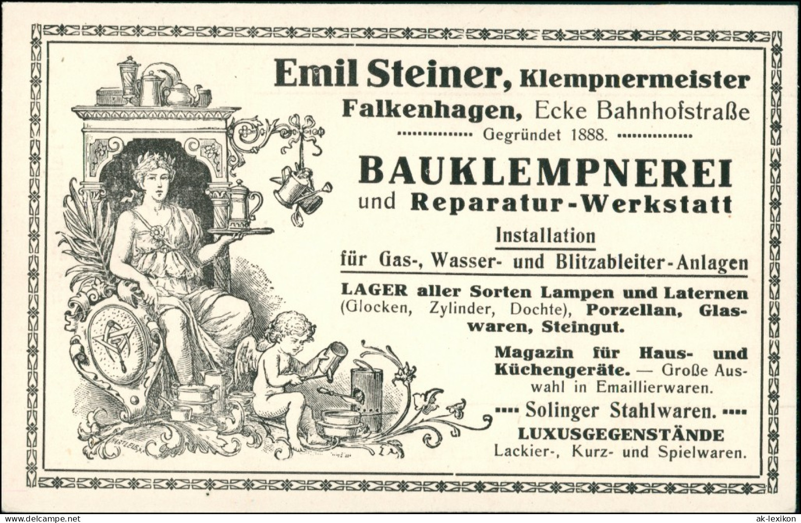 Falkenhagen (Havelland)-Falkensee Emil Steiner Klemtnermeister Werbung 1909 - Falkensee