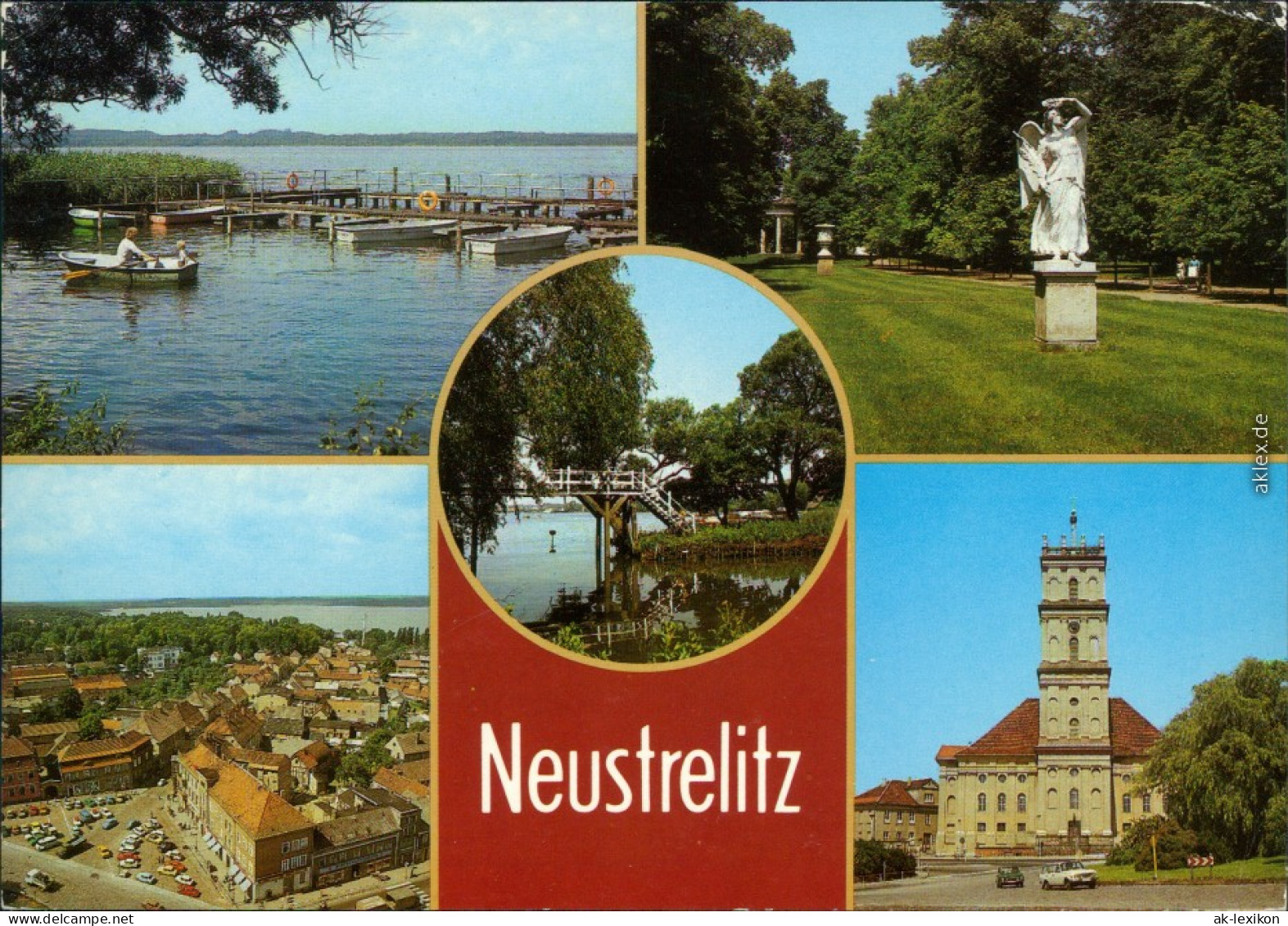 Neustrelitz Bootsverleih  Stadtpark, Weiße Brücke, Übersicht, Marktplatz  1987 - Neustrelitz