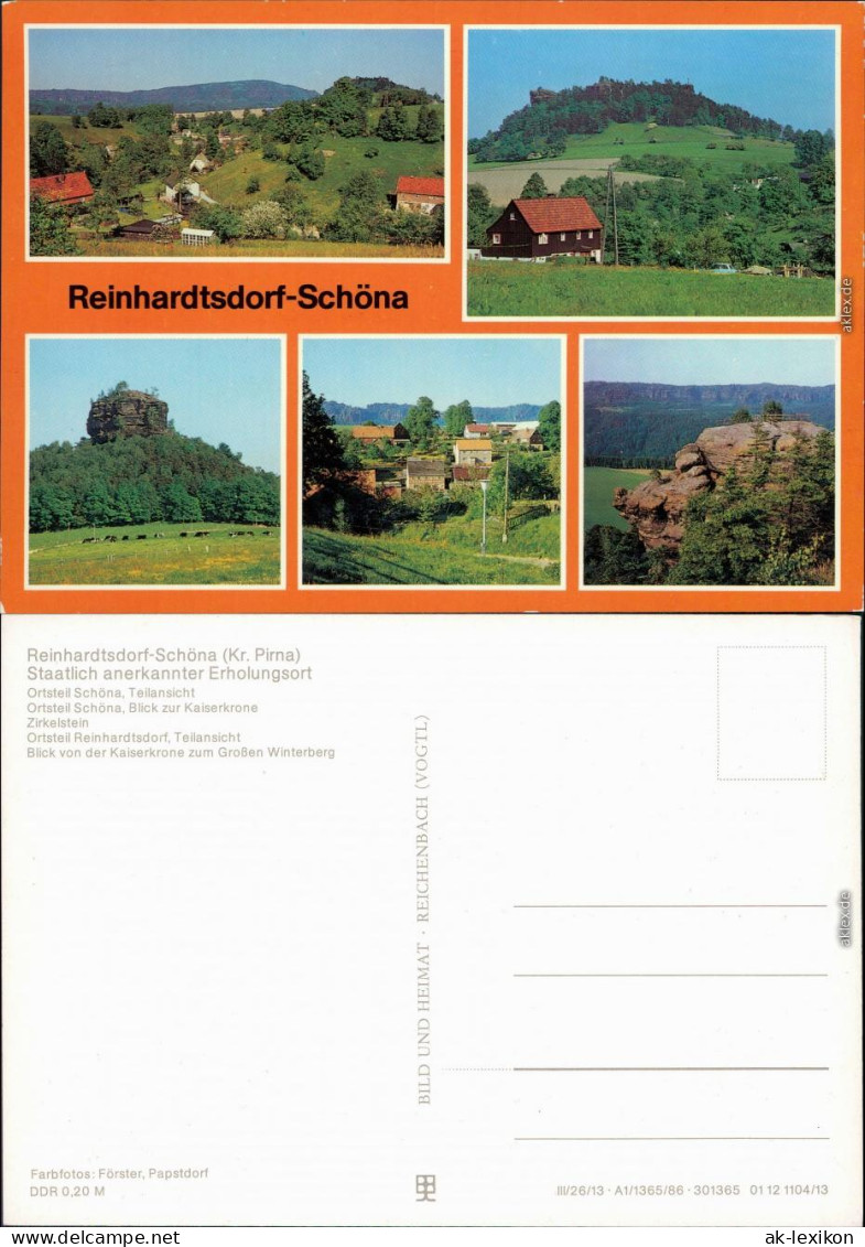 Reinhardtsdorf Schöna Teilansichten, Kaiserkrone, Zirkelstein,  Winterberg 1986 - Schoena