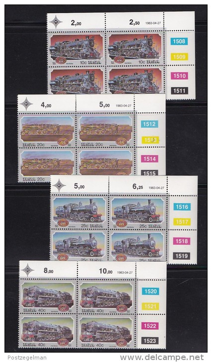 SOUTH AFRICA, 1983, MNH Control Block Of 4, Locomotives,  M 630-633 - Nuovi