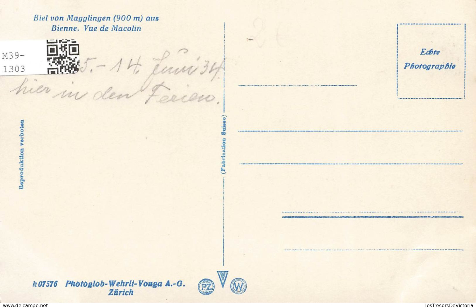 SUISSE - Bienne - Vue De Macolin - Carte Postale Ancienne - Bienne