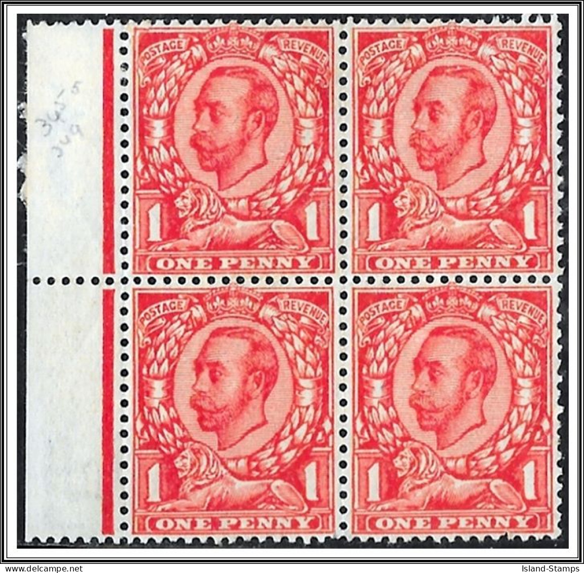 KGV SG 345 1d Scarlet. Mounted Mint Block Of 4 - Ungebraucht