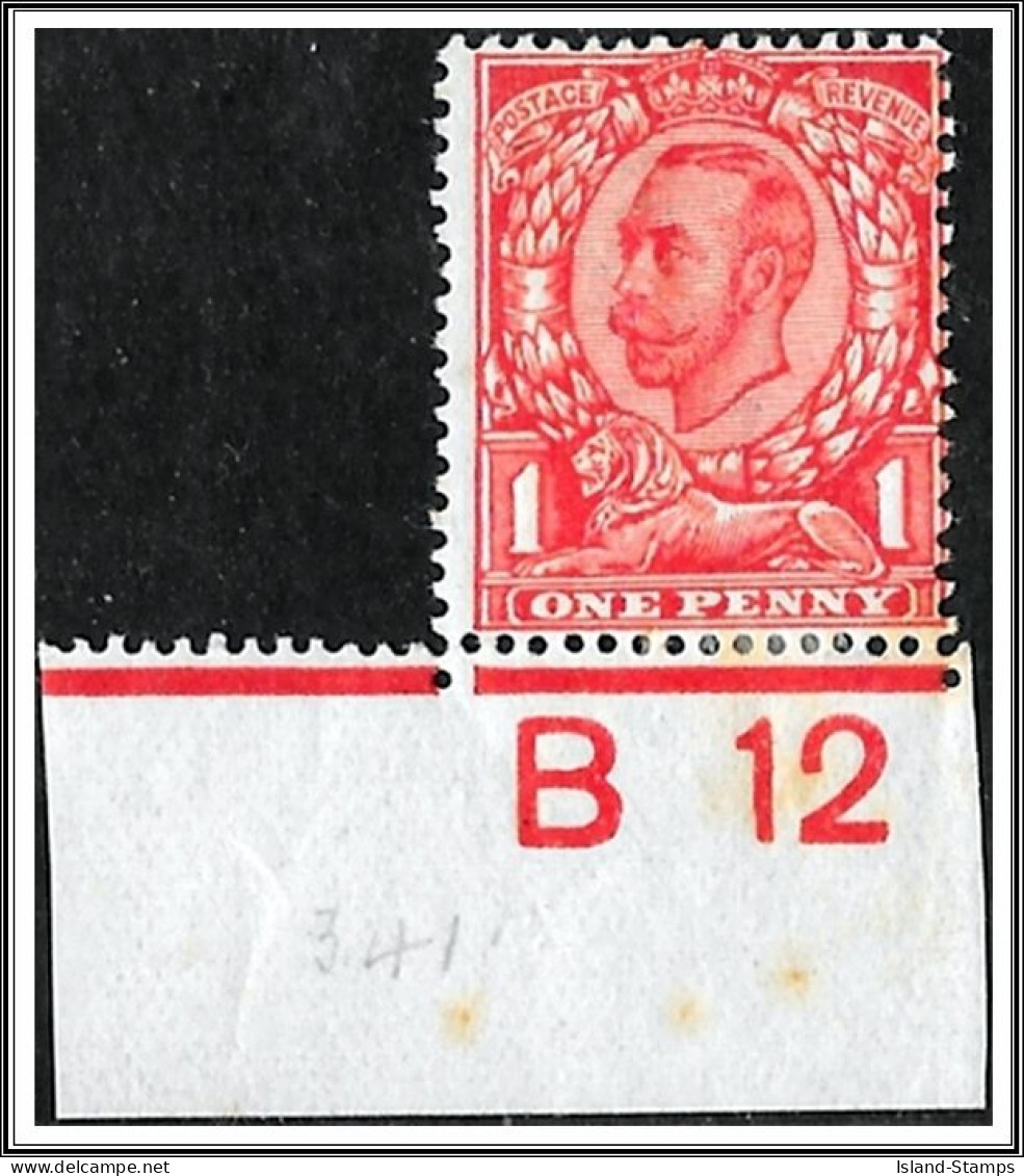 KGV 1d Bright Scarlet Stamp SG341 Control B12 Mounted Mint - Neufs