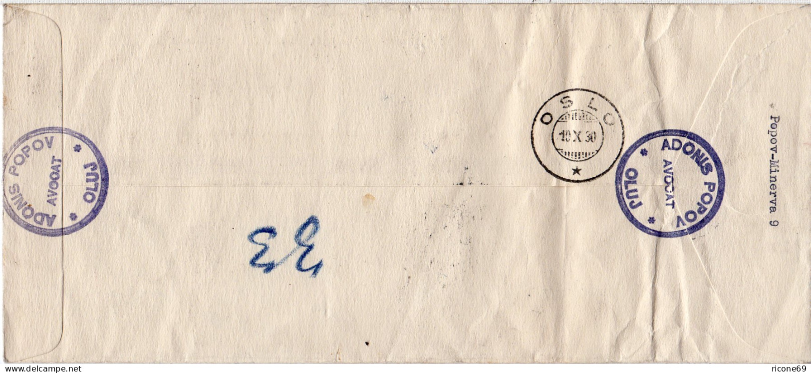 Rumänien 1930, 4 Marken Auf Einschreiben Brief V. CLUJI N. Norwegen - Autres & Non Classés