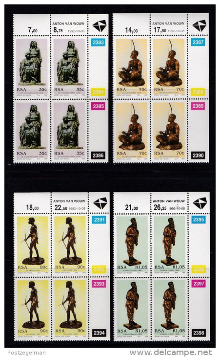 SOUTH AFRICA, 1992, MNH Control Block Of 4, Anton Van Wouw Sculptures,, M 855-858, Scan X661 - Ungebraucht