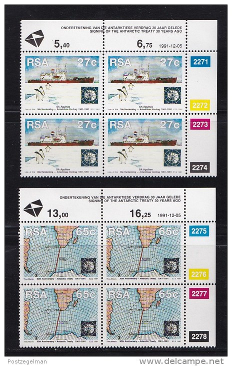 SOUTH AFRICA, 1991, MNH Control Block Of 4, Antarctic Treaty, M 829-830 - Ongebruikt