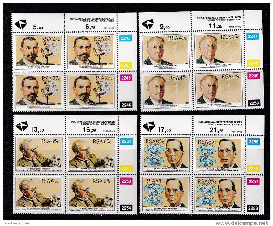 SOUTH AFRICA, 1991, MNH Control Block Of 4, Scientists, M 825-828 - Nuevos