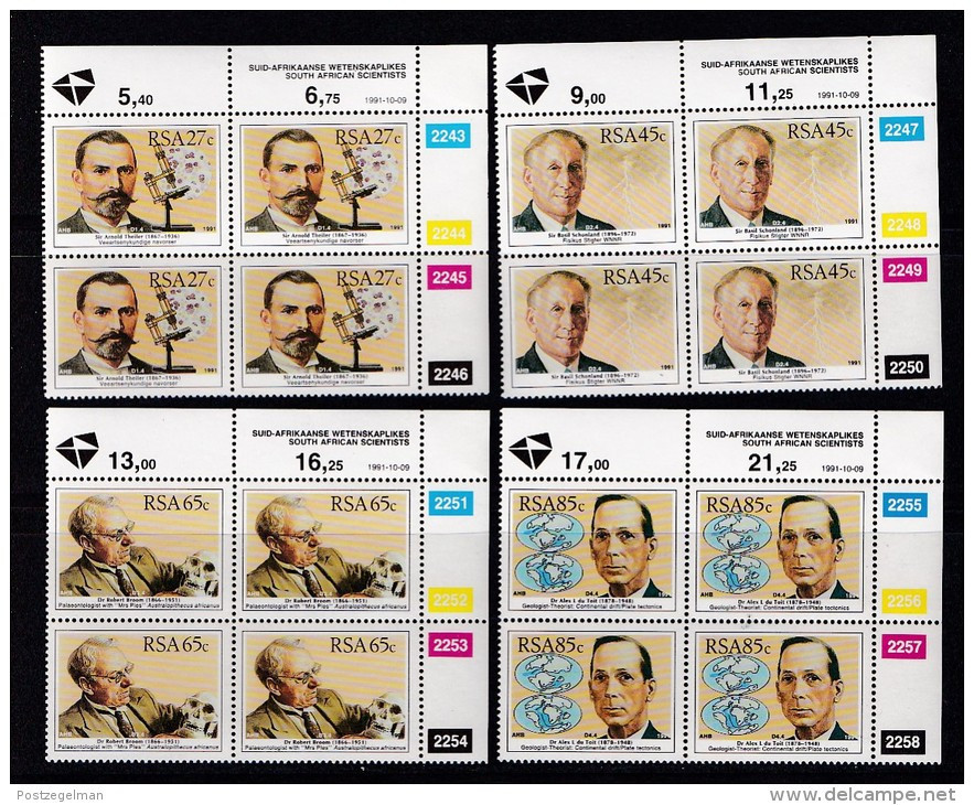 SOUTH AFRICA, 1991, MNH Control Block Of 4, Scientists, M 825-828 - Nuovi
