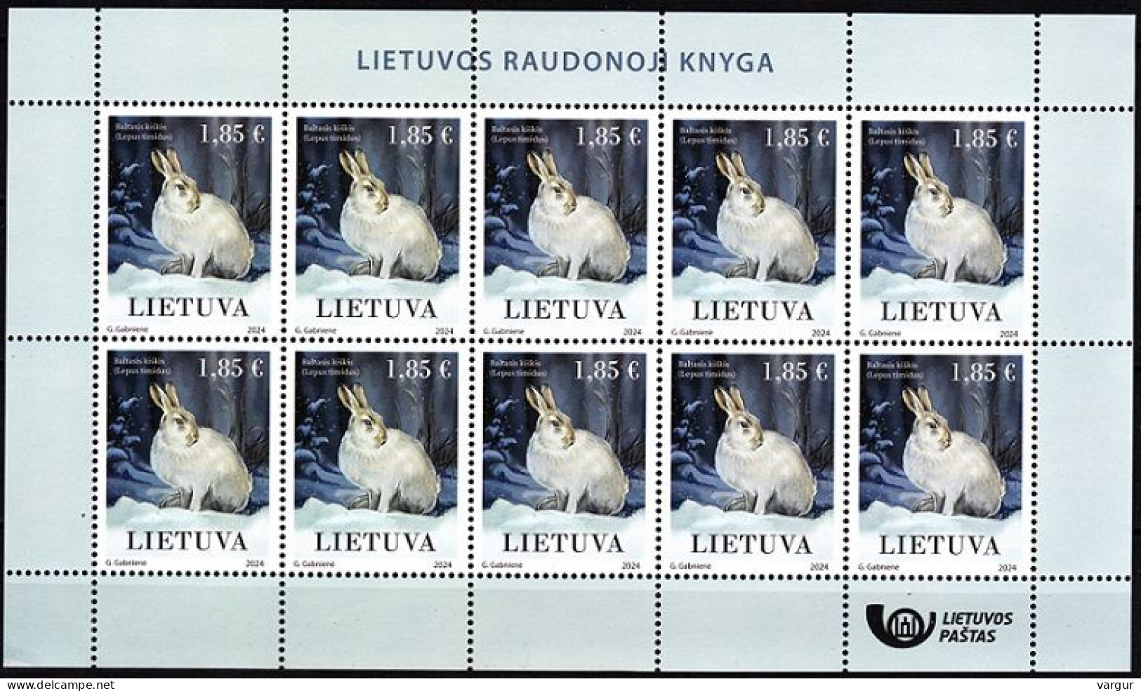 LITHUANIA 2024-02 FAUNA Animals Mammals Rodents: White Hare. MINI-SHEET, MNH - Hasen