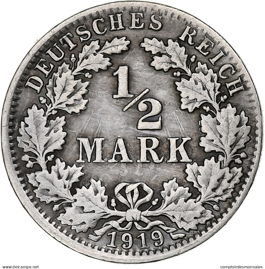 Empire Allemand, 1/2 Mark, 1919, Hambourg, Argent, TTB+, KM:17 - 1/2 Mark