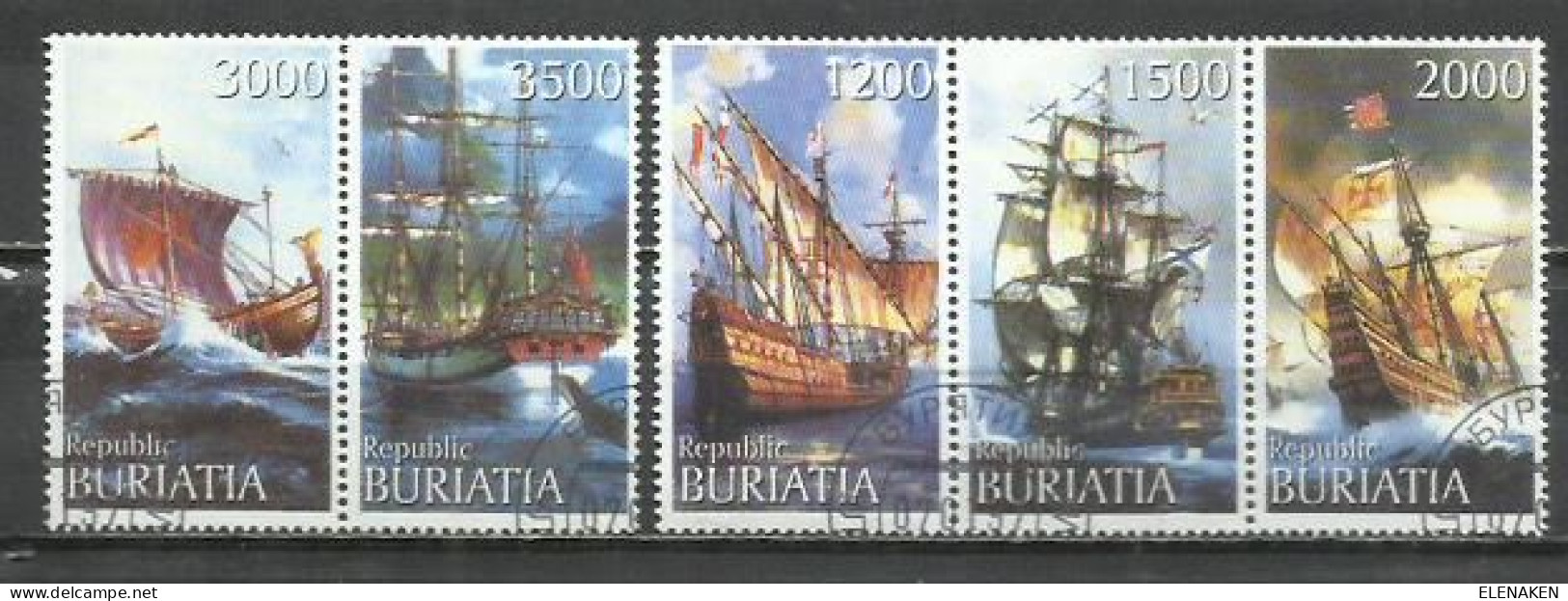 7474-RUSIA BURIATIA SELLOS TEMÁTICOS BARCOS NAVIOS, NAVES, BONITOS - Siberia Y Extremo Oriente