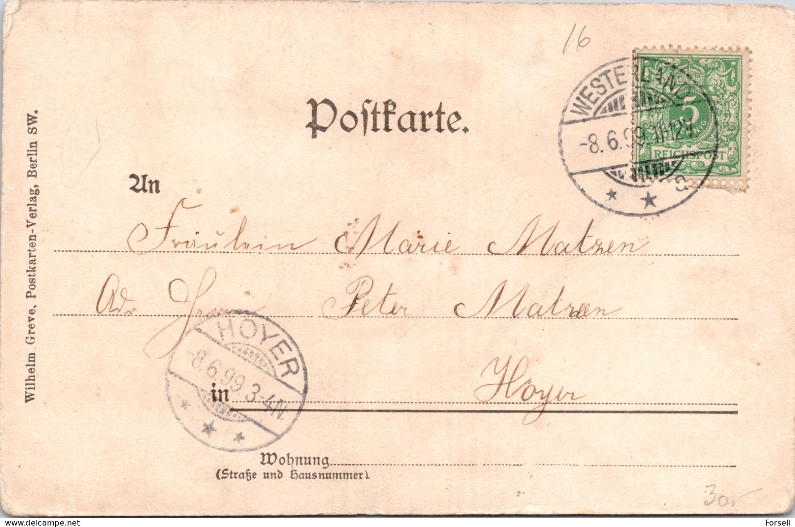 Gruss Aus Westerland Sylt , Friedrichstrasse (Stempel: Westerland 1899) - Sylt