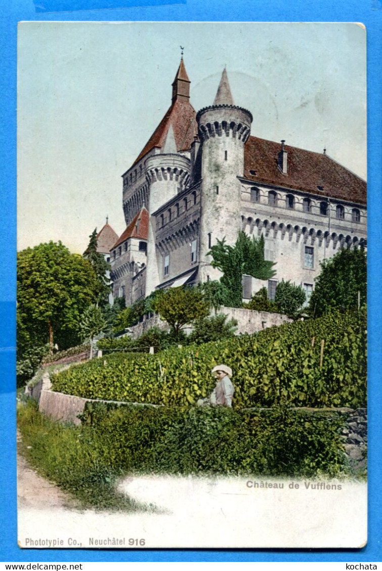 FEL1640, Château De Vufflens, Animée, Phototypie, Circulée 1906 - Vufflens-le-Château