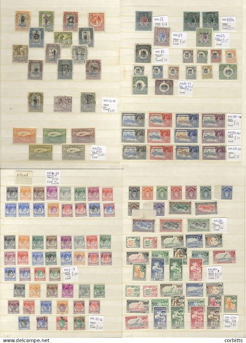 BRITISH COMMONWEALTH & GB M & U Range In A Stock Book Incl. Papua 1932 Pictorial Defin Set VFU (Cat. £450), New Guinea 1 - Other & Unclassified