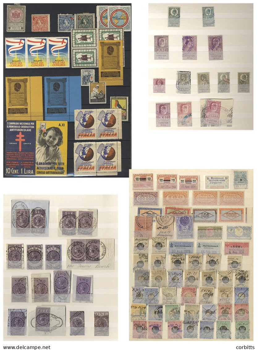 WORLD REVENUES/CINDERELLAS Etc. Carton Of 14 Stock Books Comprising World Revenues (9), Poster Stamps (2), USA Revenues  - Sonstige & Ohne Zuordnung