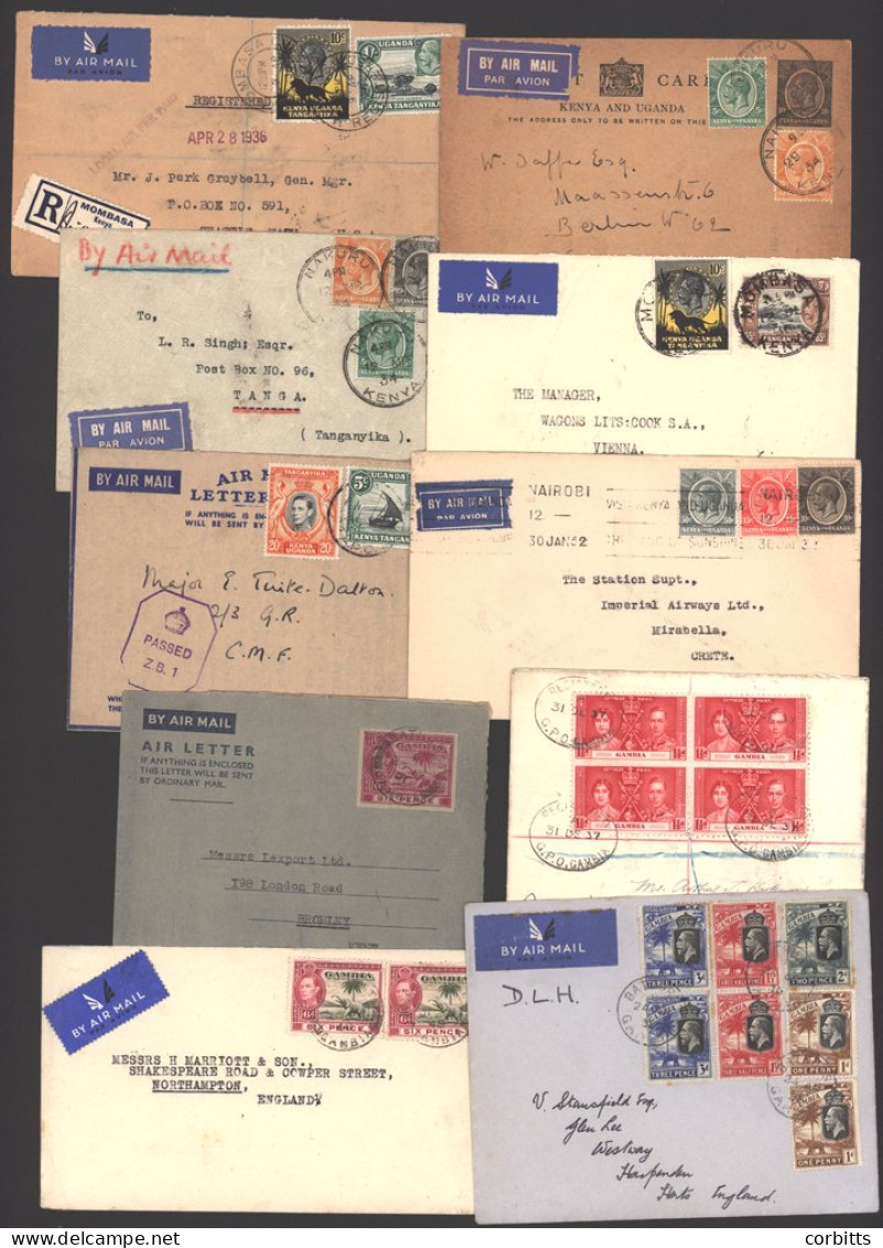 BRITISH AFRICA Incl. GAMBIA 1836-1951 (4) Incl. Airmail Envelope To England Franked 1d (2), 1½d (2), 2d & 3d (2) Endorse - Autres & Non Classés