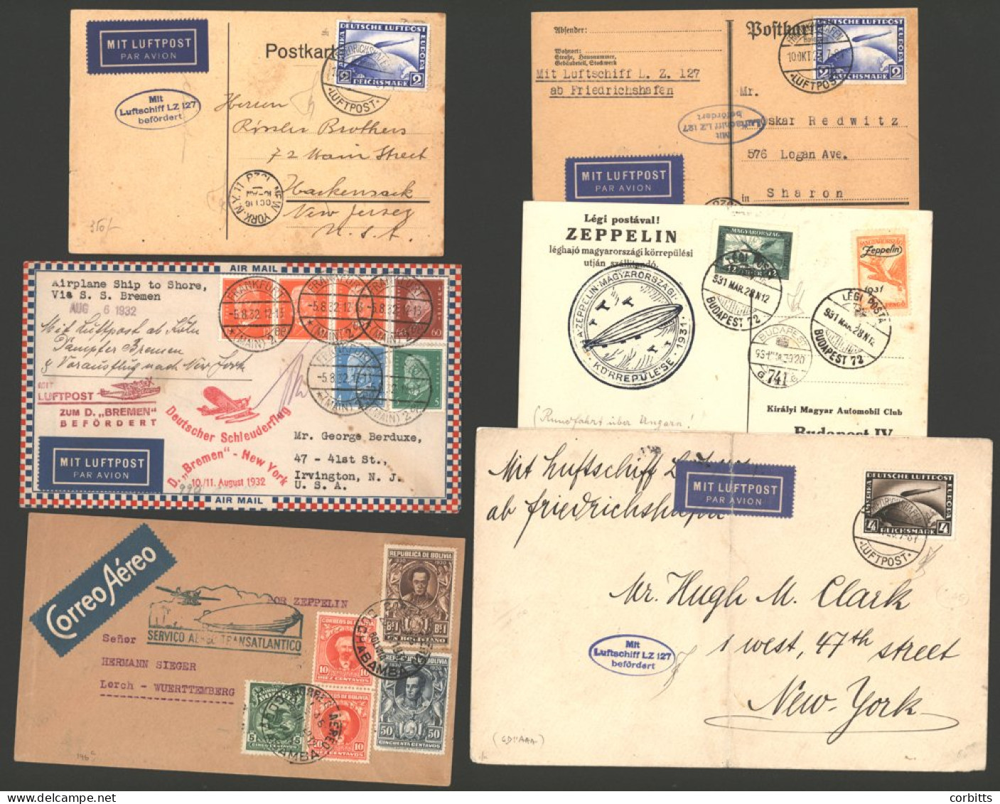 ZEPPELIN MAIL/FLIGHT COVERS 1928 Trio To USA With Oval 'L2127' Cachet Franked By 2RM (2) Or 4 RM Stamps Ex Friedrichshaf - Otros & Sin Clasificación