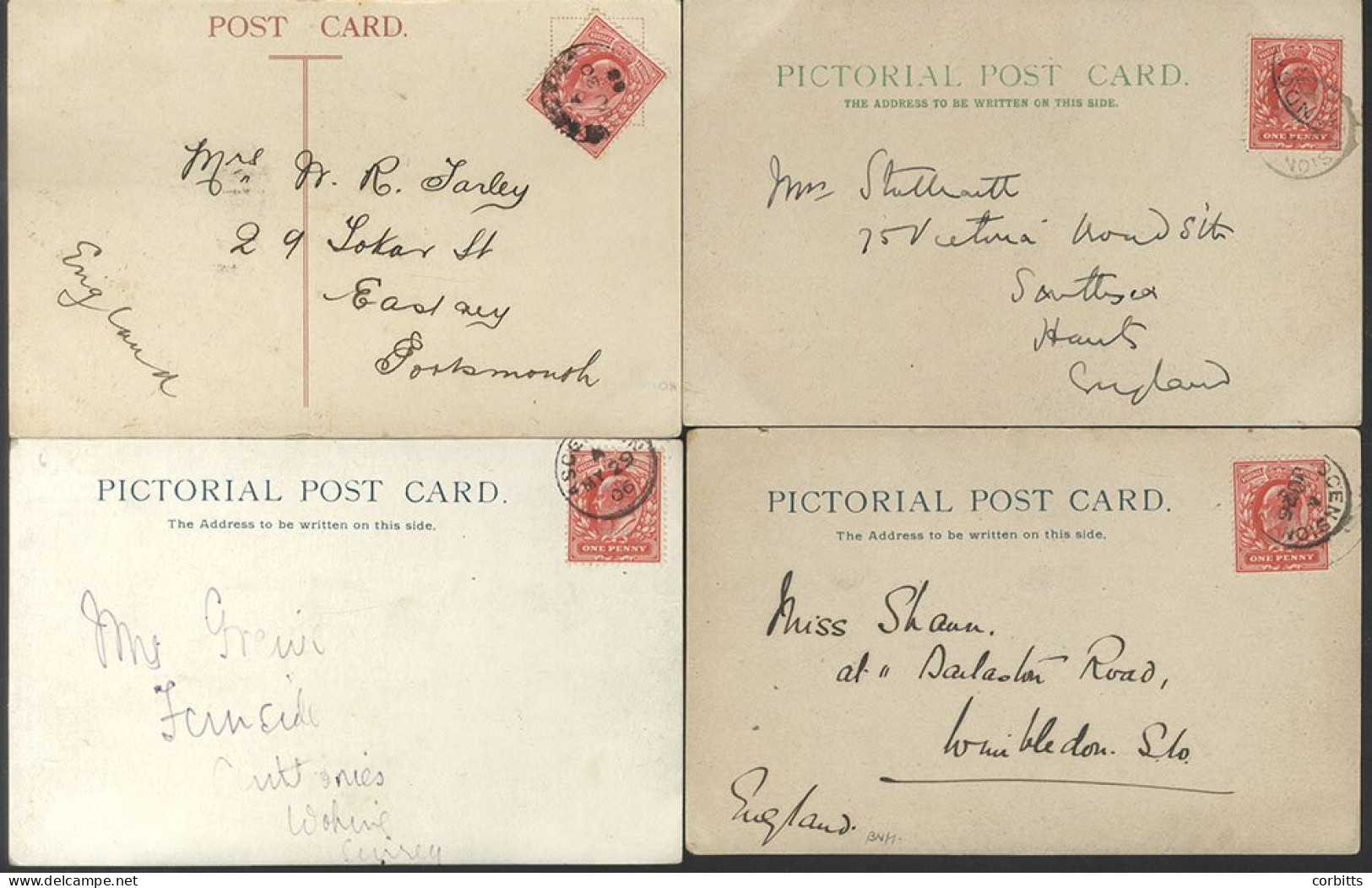 C1906 PPC's (4) Sent To England, Each Franked 1d KEVII, Tied Ascension C.d.s, Accompanied By A 1962 Map Of The Island, P - Other & Unclassified