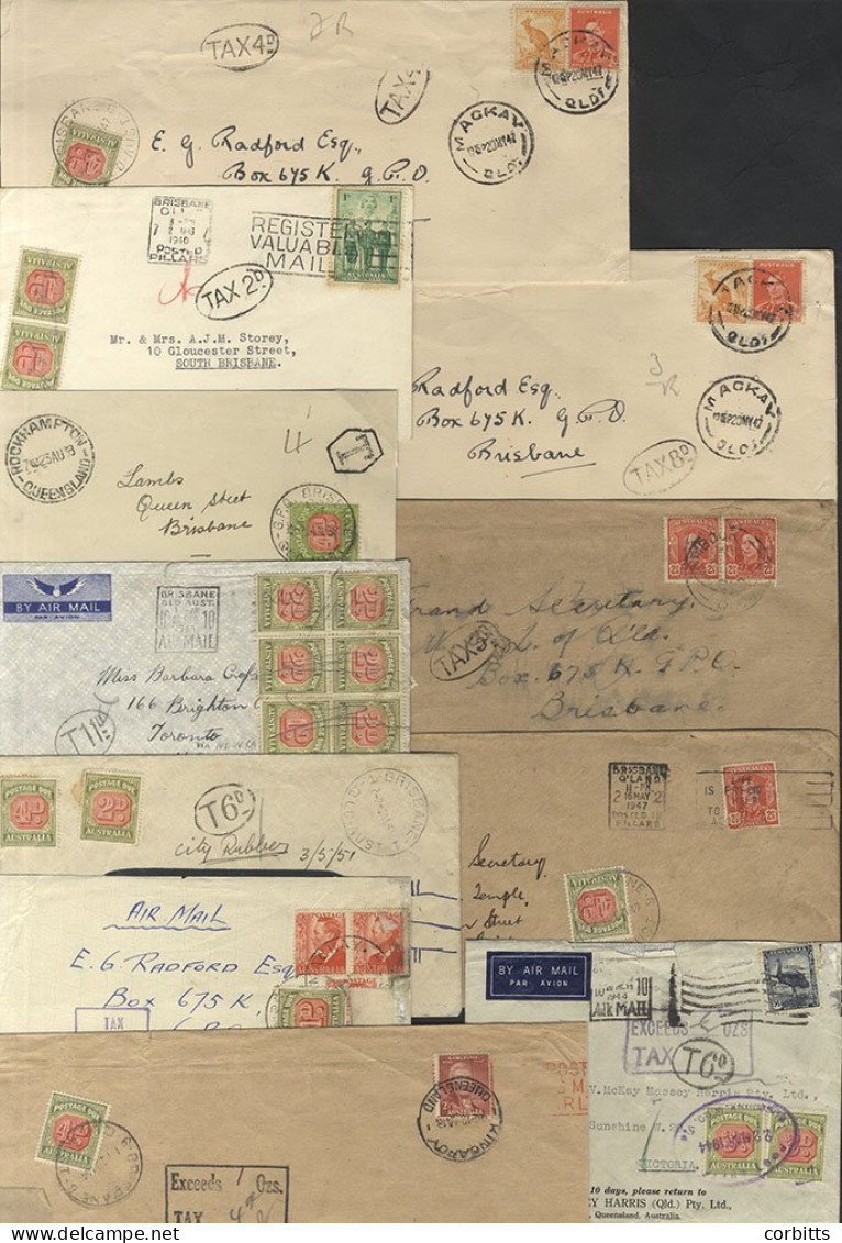 POSTAGE DUE LABELS Used On Internal Covers Incl. Instructional Marks Etc. 1948-51 Underpaid Covers All With Bicolour Aus - Sonstige & Ohne Zuordnung