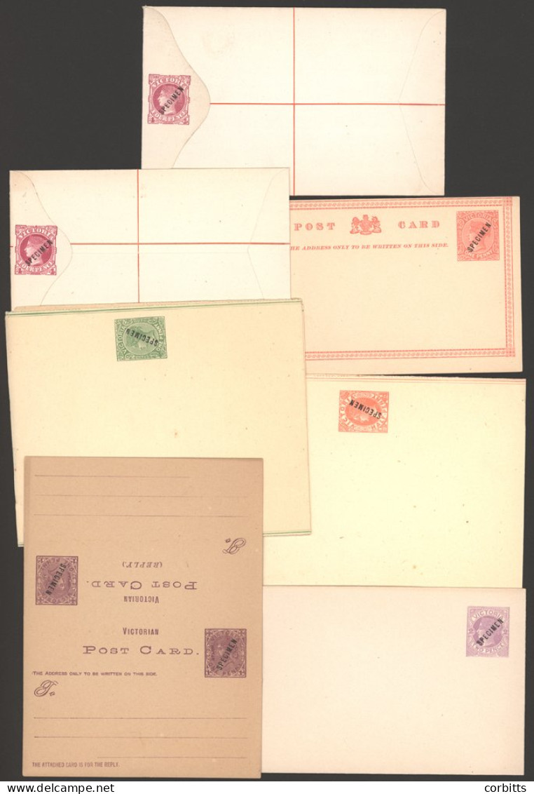 1880's Stationery Items Optd SPECIMEN Comprising Wrappers (2), Cards (2 - One With Reply Section) & Envelopes (3, Two Re - Autres & Non Classés