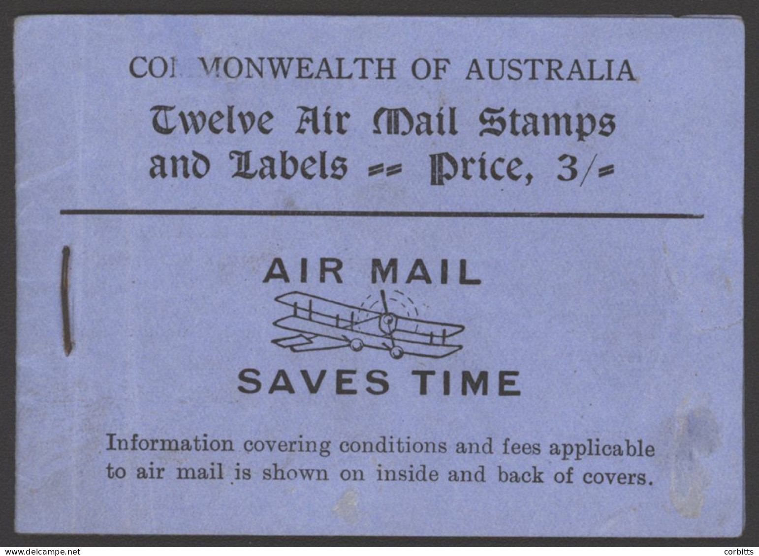 1930 Airmail 3s Booklet Black On Blue, Contains 3d (12) No 115a In Blocks Of Four Plus Two Panes Of Airmail Labels, Faul - Autres & Non Classés