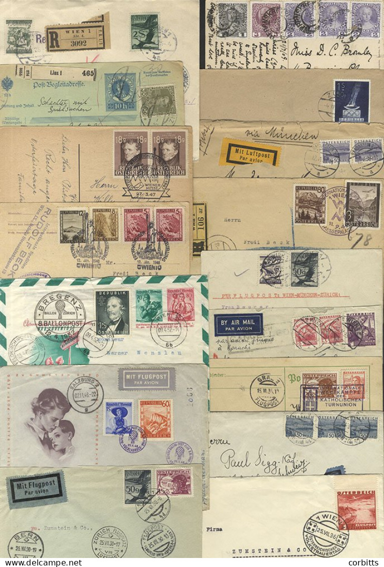 1893-1936 Covers (52) Incl. 1893 Pneumatic Postcard, 1905 Card With Pribram-Editz/620 TPO Cancel, 1906 & 1910 Cards With - Autres & Non Classés