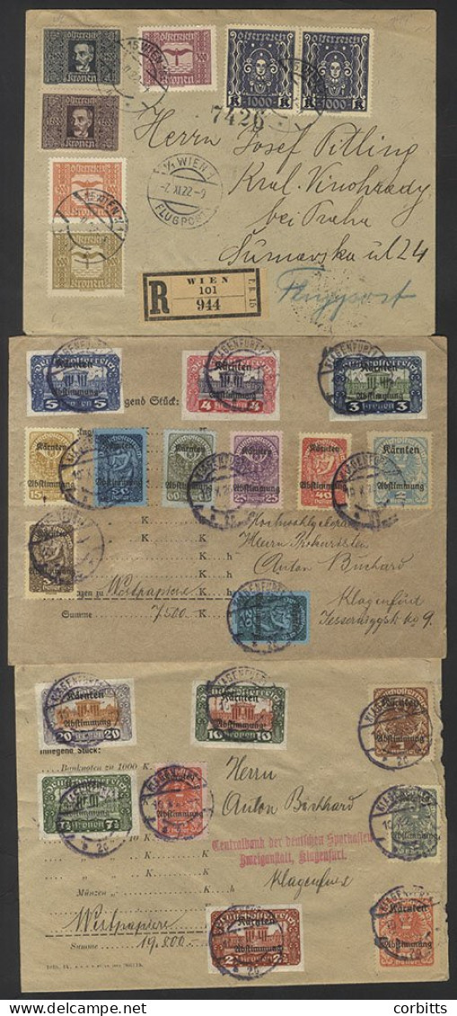 1920 Local Klagenfurt Insured Money Envelopes (2) With Multi Frankings Of Perf/imperf Karnten Plebiscite Opts Set, SG.41 - Other & Unclassified