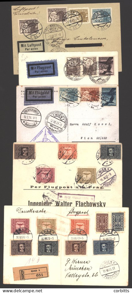 1922-31 AIRMAILS 1922 Vienna To Germany Via Prague, Franked Airs (SG.546, 548-551) Cover Bears Flight Cachet, 1923 Flown - Other & Unclassified