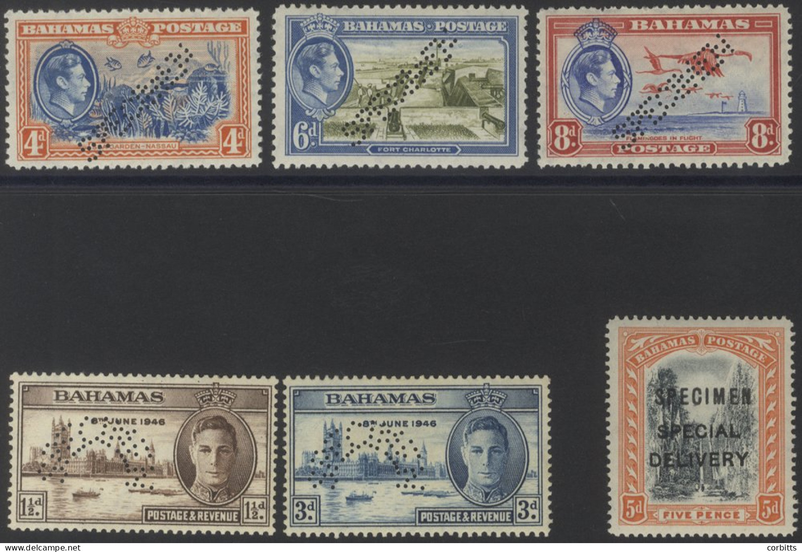 1938 Set Of Three Perf SPECIMEN, Fine M (odd Short Perf), SG.158s/160s, 1946 Victory Set Perf SPECIMEN, Fine M (gum Slig - Other & Unclassified