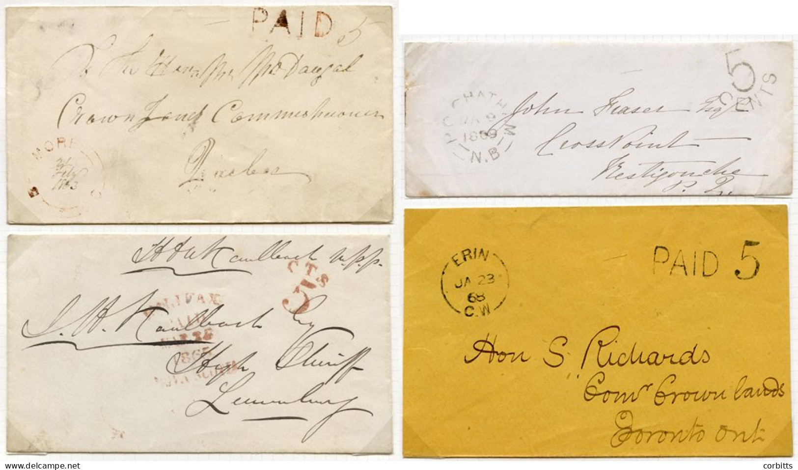 1863-69 '5c Paid' Markings, 1863 Cover Kingston To Toronto With 'PAID 5', 1863 Belmore To Quebec With PAID H/stamp & '5' - Other & Unclassified