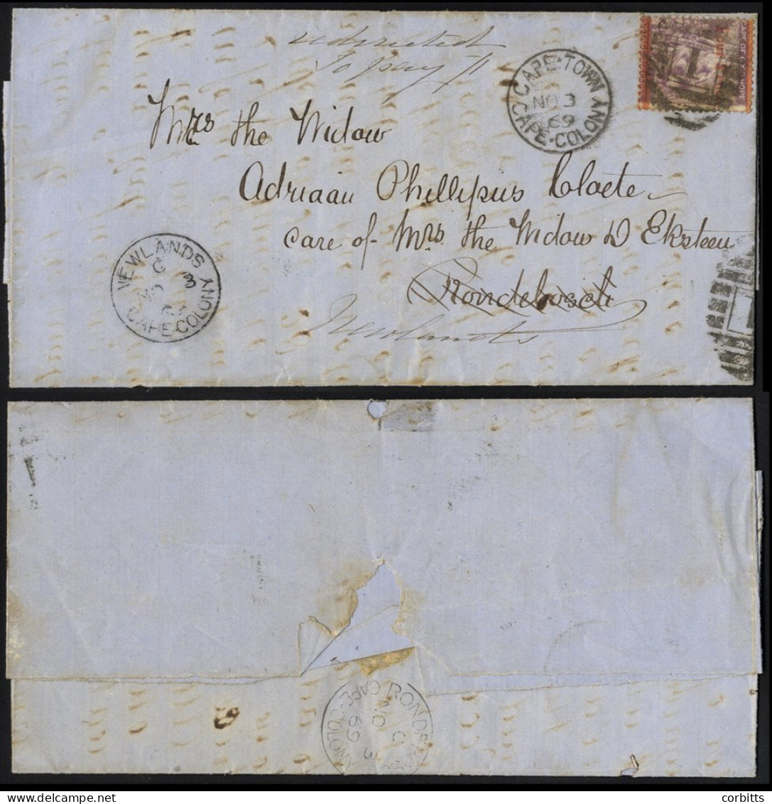 Internal Mail 1869 (3 Nov) Entire From Cape Town To Rondebosch And Redirected To Newlands, Bearing 1868 4d On 6d, Tied B - Other & Unclassified