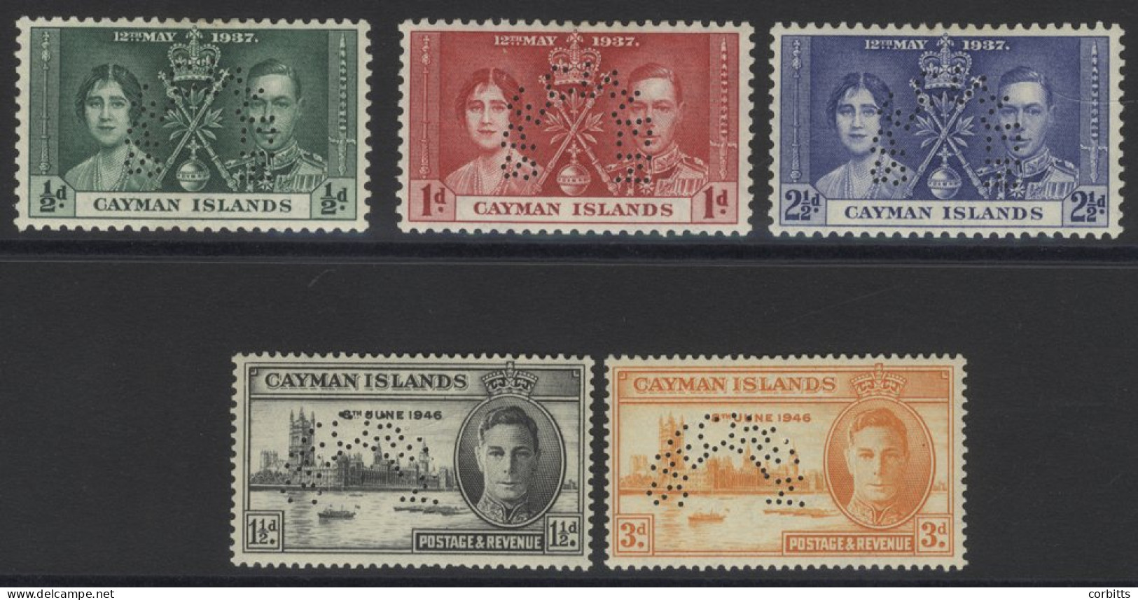 1937 Coronation & 1946 Victory Sets Perf SPECIMEN, Fine M, SG.112s/4s & 127s/8s. (5) Cat. £260 - Other & Unclassified