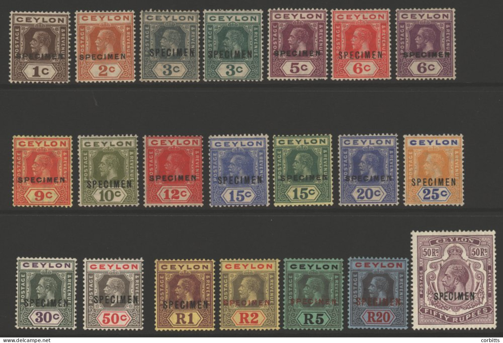 1921-32 MSCA Set To 50r Optd SPECIMEN, Fine M, SG.338s/358s. Scarce. (19) Cat. £900 - Other & Unclassified