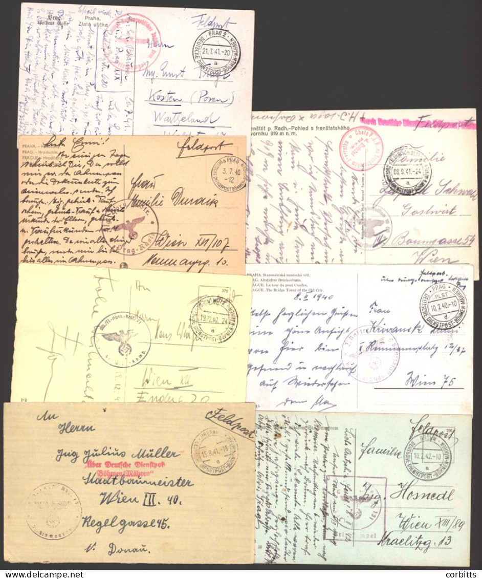 BOHEMIA & MORAVIA 1940-42 Lot Of Stampless RP Commercially Used Picture Postcards Used To Austria With Regiments Cachets - Altri & Non Classificati