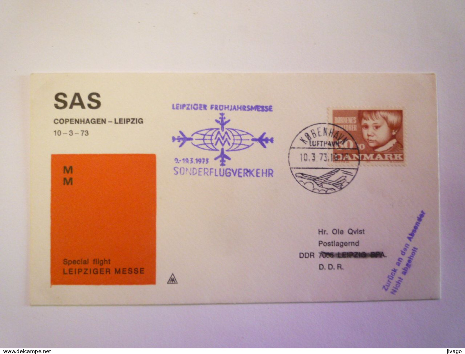 2024 - 609  SAS  COPENHAGEN  -  LEIPZIG  Special Flight  LEIPZIGER MESSE   1973    XXX - Poste Aérienne