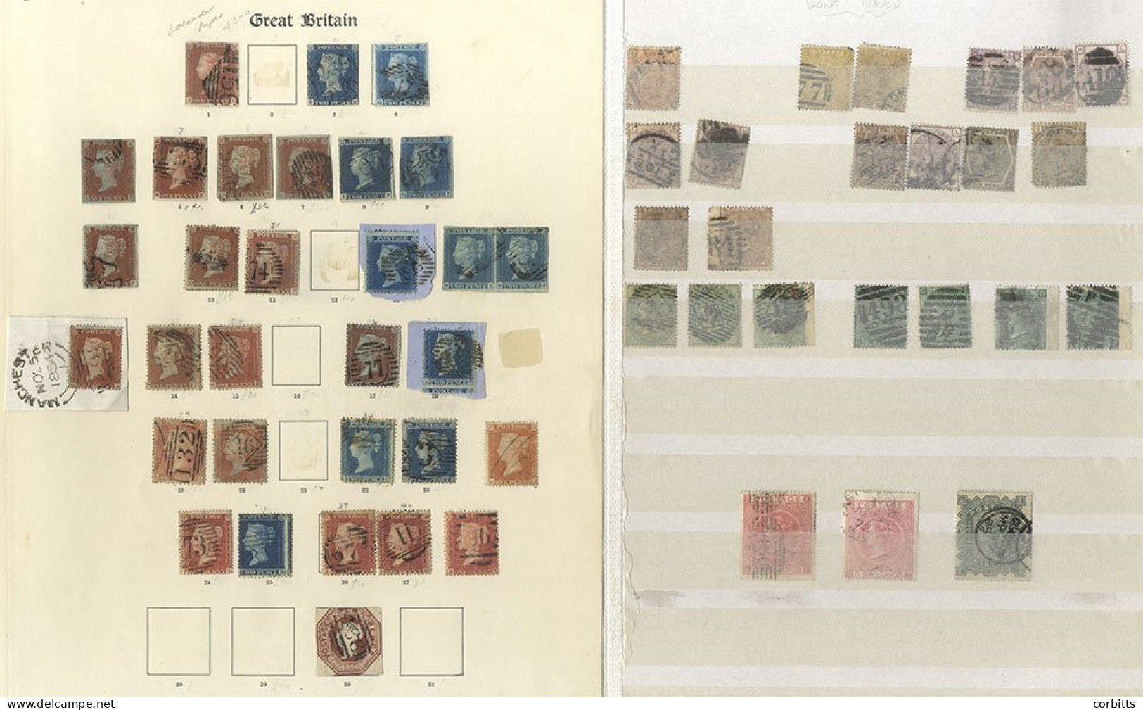 COLLECTION/ACCUMULATION QV-KGV On Leaves Incl. 1840 2d (cut Close), 1841 1d Reds (6) - One On Lavender Paper (Cat. £300) - Autres & Non Classés