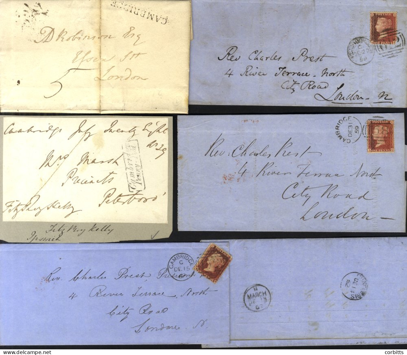 CAMBRIDGESHIRE Fine S/line CAMBRIDGE On 1799 EL, Boxed Penny Post On 1829 Free Front, Group Of 1860s Letters, Some ‘turn - Altri & Non Classificati