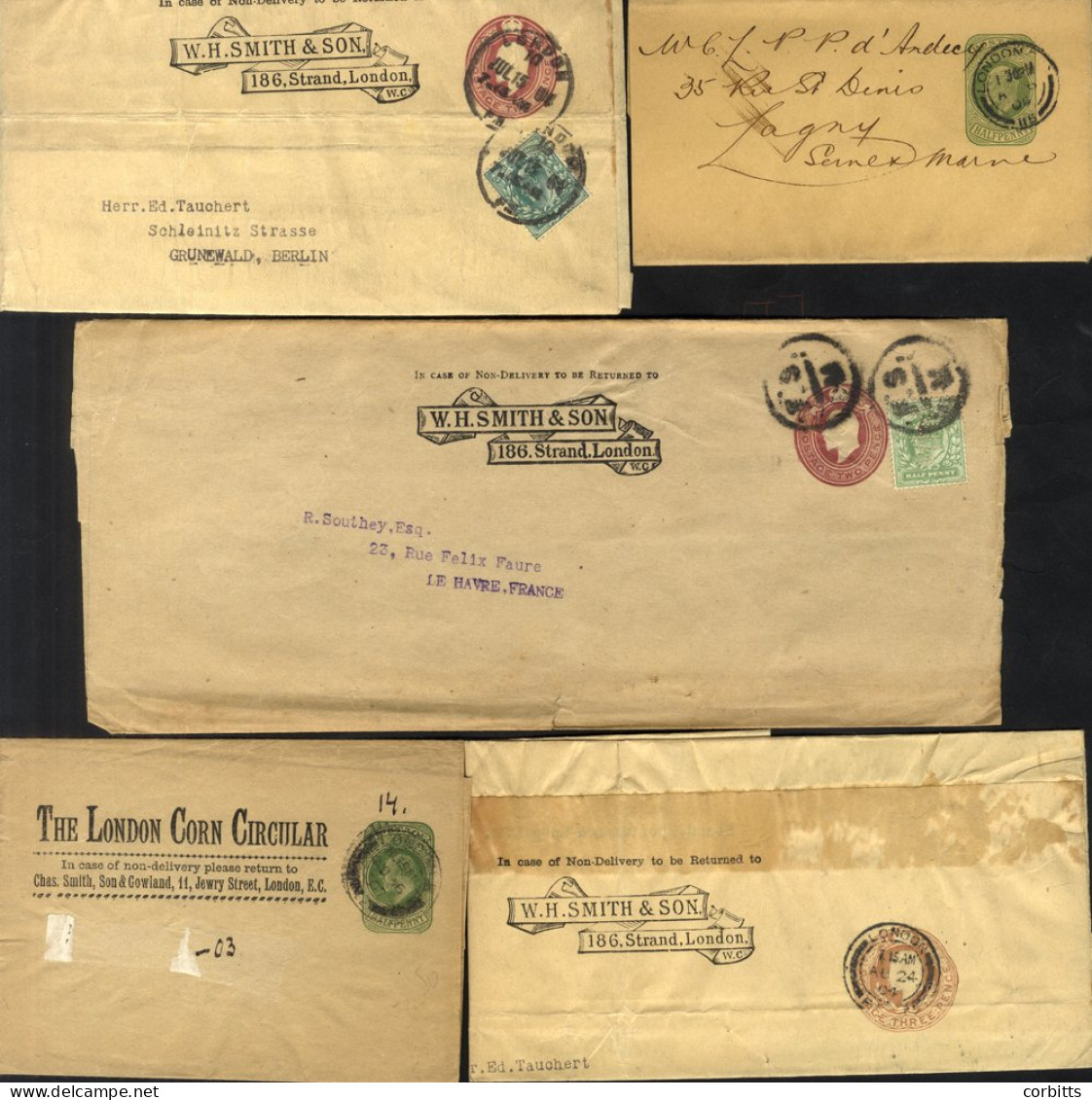 LONDON KEVII Postal Stationery Bundle Of Newspaper Wrappers, Mainly To Overseas Destinations, Incl. Private Types (½d &  - Altri & Non Classificati