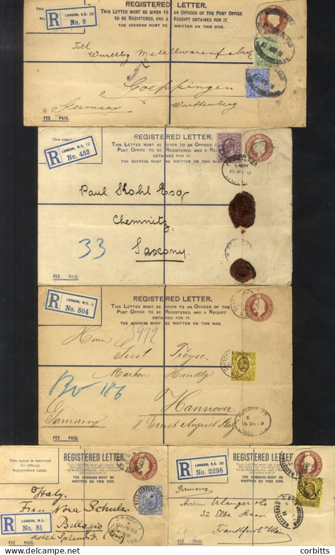 LONDON KEVII Postal Stationery: Post Office Registered Envelopes, Used Mainly To Overseas Destinations With A Variety Of - Other & Unclassified